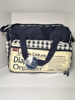 VTG Baby Connection Double Deluxe Diaper Bag Navy Plaid DEADSTOCK Reborn Parent